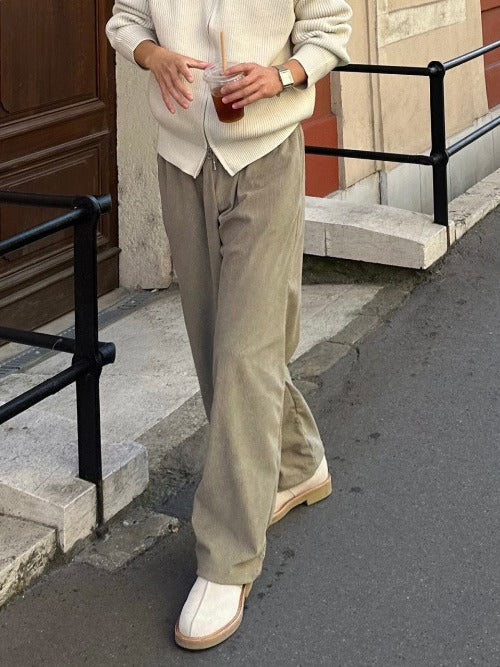 【Metanoia】🇰🇷韓製 鬆緊帶燈芯絨落地褲 - 2