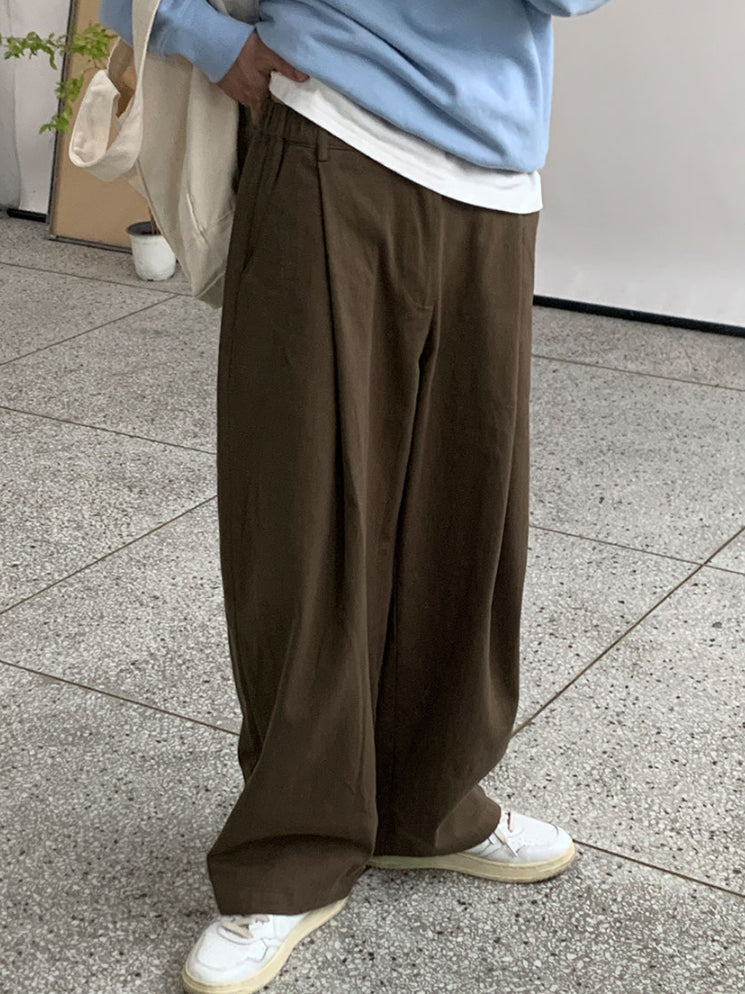 【Metanoia】韓國設計 寬鬆半鬆緊卡其落地褲 - 9
