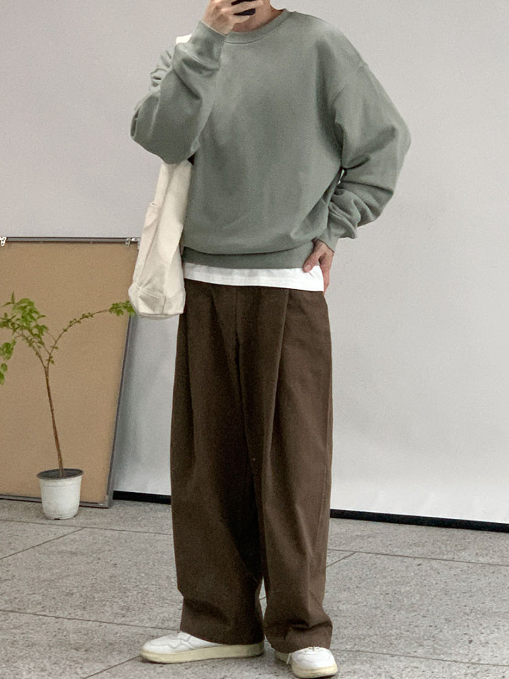 【Metanoia】韓國設計 寬鬆半鬆緊卡其落地褲 - 6