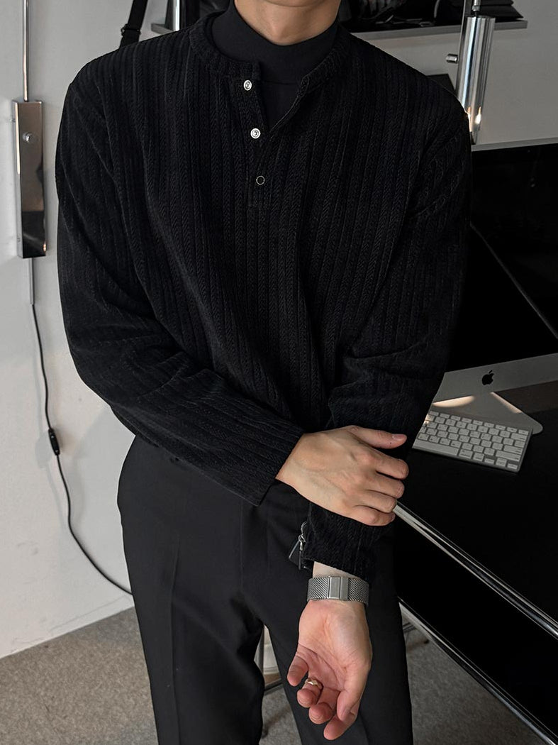 【Metanoia】🇰🇷韓製 天鵝絨亨利領長袖上衣 - 5