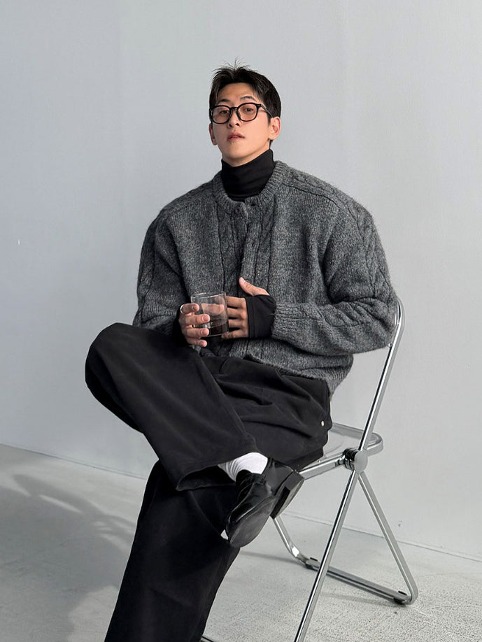 【Metanoia】韓國設計 開衫麻花針織外套 - 3