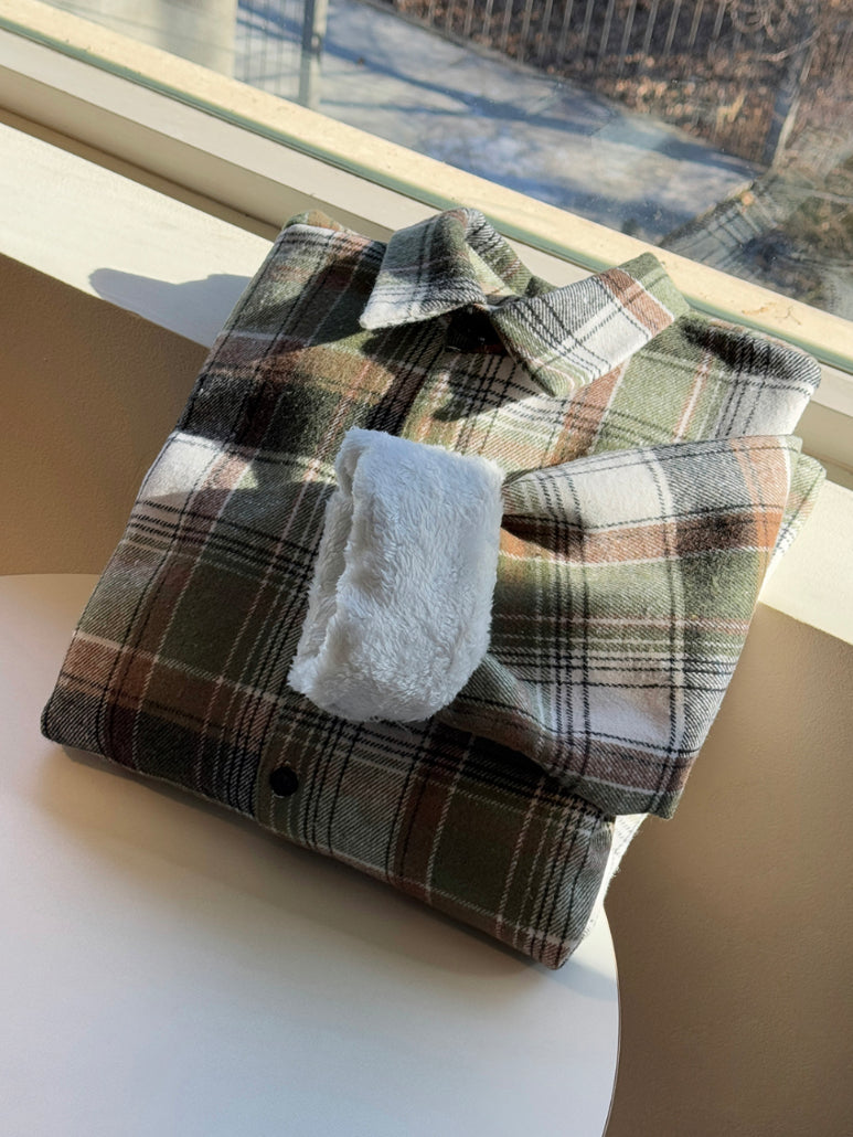 【Metanoia】韓國設計 翻領內刷毛格紋襯衫 - 8