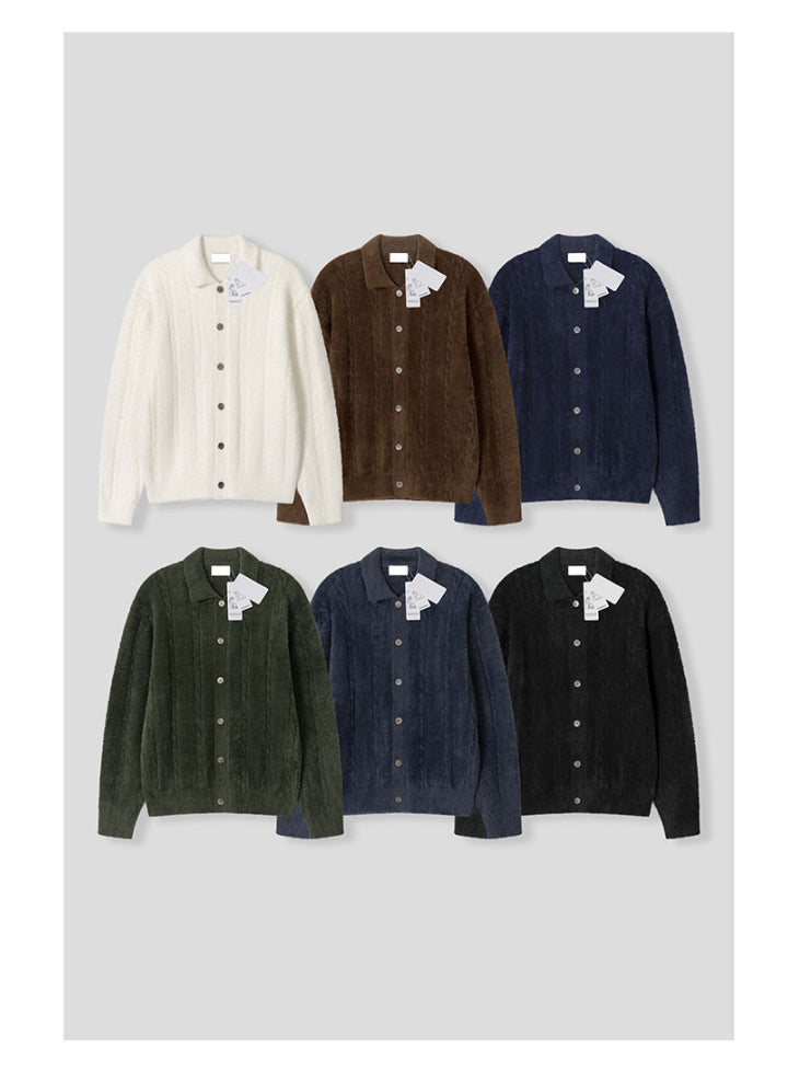 【Metanoia】韓國設計 翻領毛絨麻花針織衣 - 8