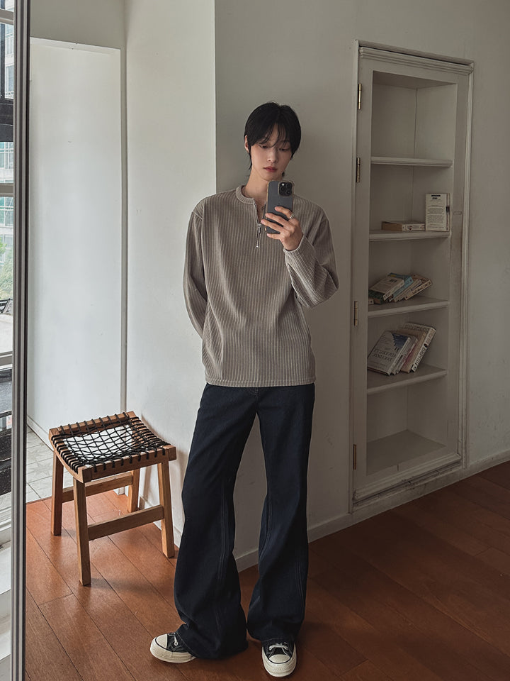 【Metanoia】🇰🇷韓製 絲絨半拉鍊亨利領長袖上衣 - 4