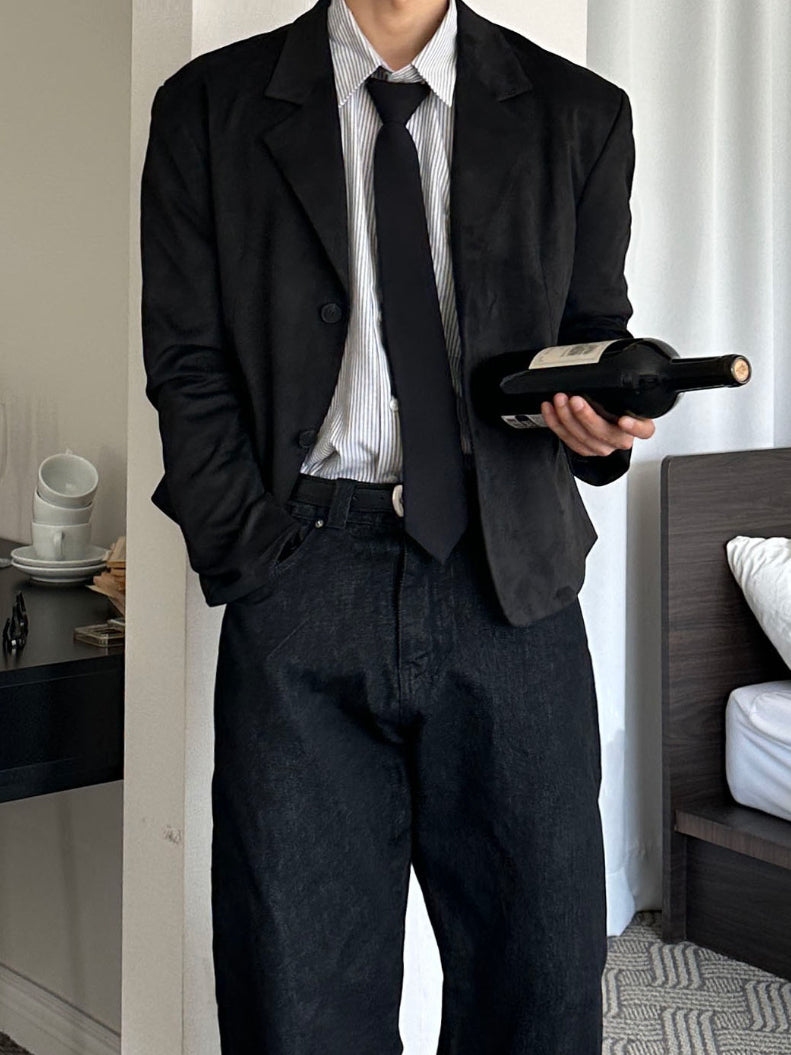 【Metanoia】🇰🇷韓製 短版翻領麂皮西裝外套 - 1