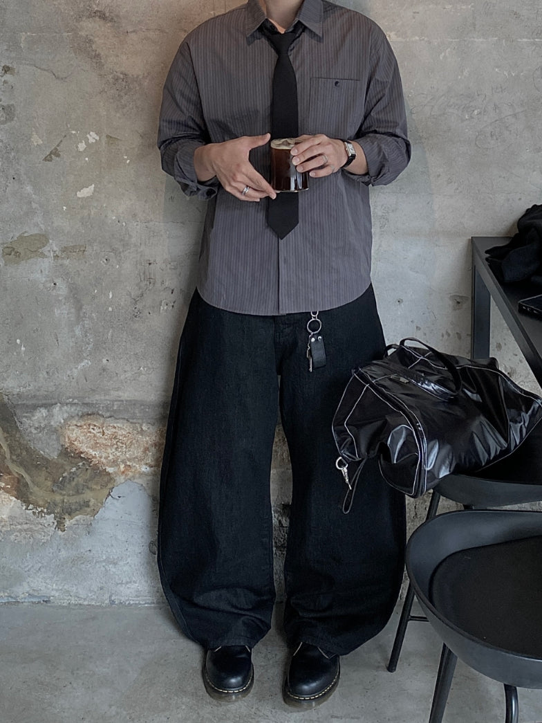 【Metanoia】韓國設計 條紋翻領襯衫 - 1