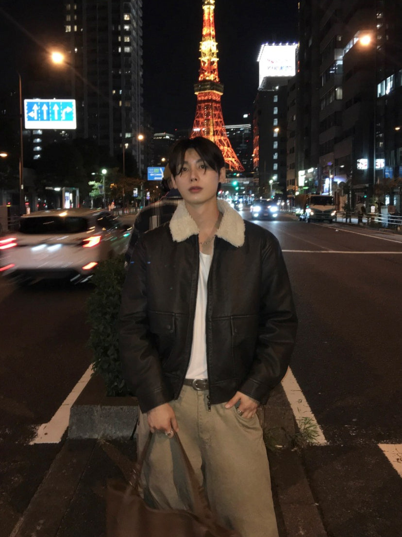 【Metanoia】🇰🇷韓製 短版復古羊羔毛翻領皮外套 - 3