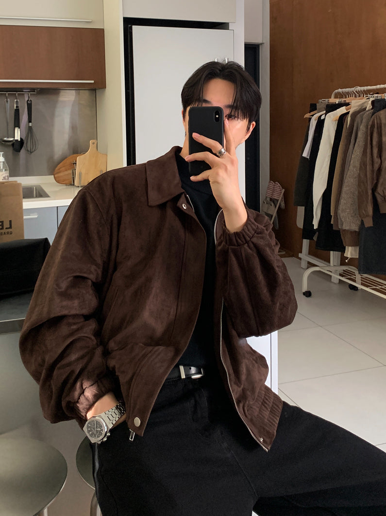 【Metanoia】韓國設計 短版翻領麂皮夾克外套 - 5