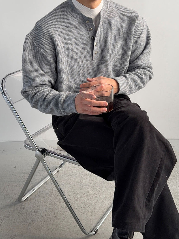 【Metanoia】韓國設計 短版亨利領針織衣 - 2