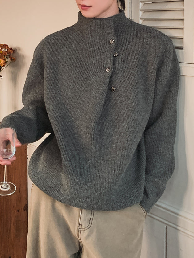 【Metanoia】🇰🇷韓製 設計款高領鈕扣針織衣 - 1