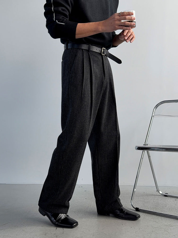 【Metanoia】🇰🇷韓製  10%羊毛條紋休閒落地褲 - 6