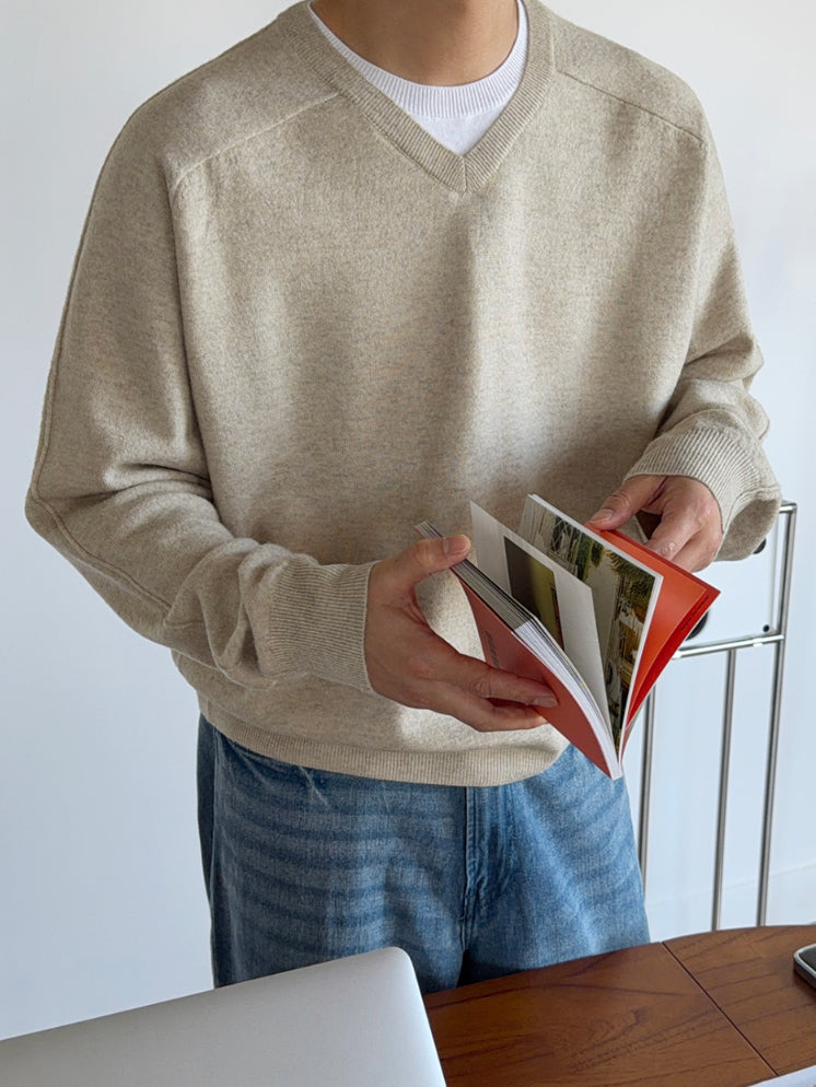 【Metanoia】韓國設計 假兩件v型長袖針織衣 - 1