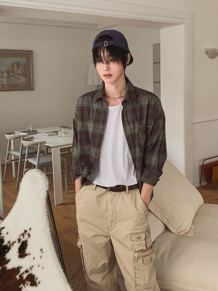 【Metanoia】🇰🇷韓製 水洗做舊格紋短版襯衫 - 6