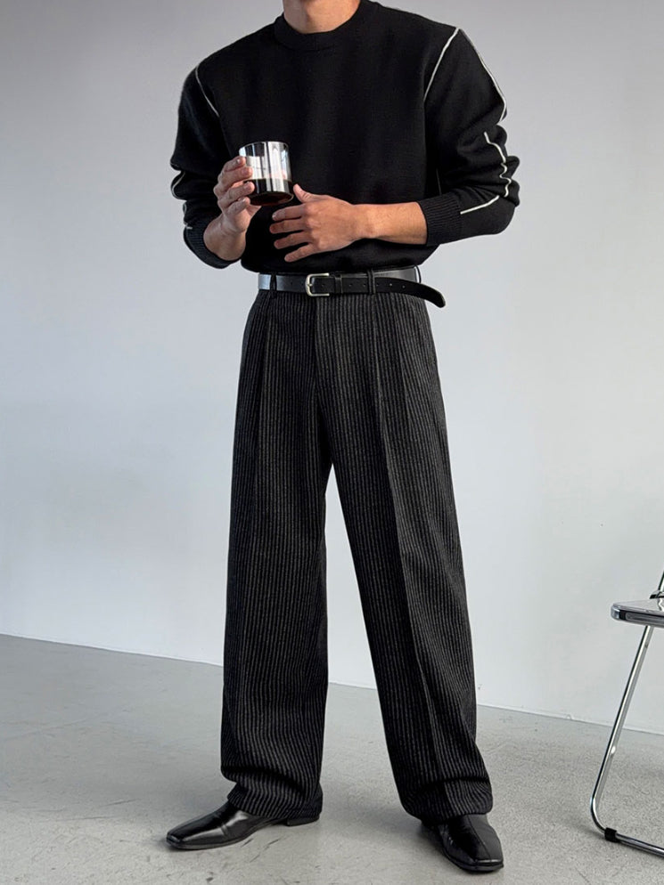 【Metanoia】🇰🇷韓製  10%羊毛條紋休閒落地褲 - 2