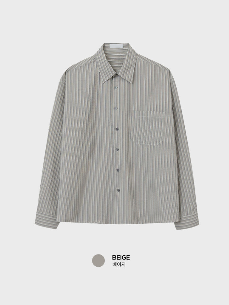 【Metanoia】韓國設計 泡泡紗條紋純棉寬鬆長袖襯衫 - 10