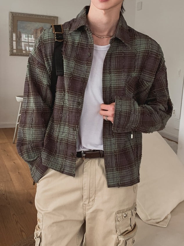 【Metanoia】🇰🇷韓製 水洗做舊格紋短版襯衫 - 8