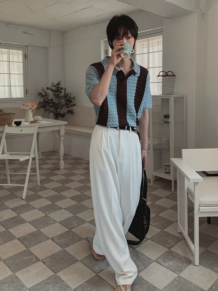 【Metanoia】🇰🇷韓製 撞色條紋麻花編織Polo針織衫 - 3