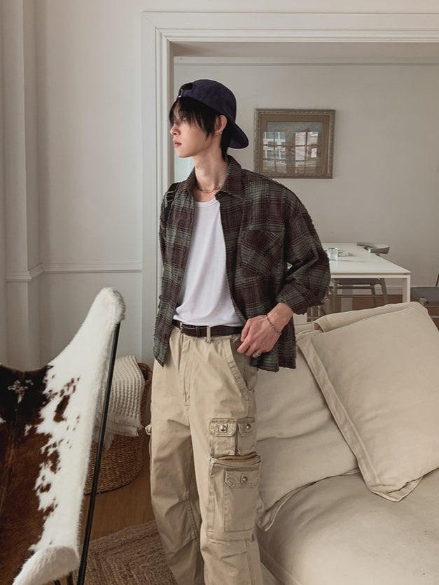 【Metanoia】🇰🇷韓製 水洗做舊格紋短版襯衫 - 10