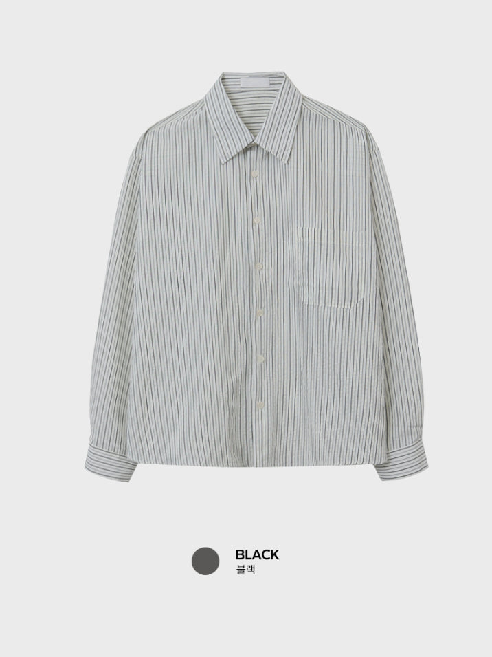【Metanoia】韓國設計 泡泡紗條紋純棉寬鬆長袖襯衫 - 9