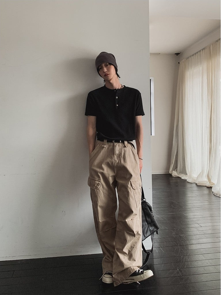 【Metanoia】🇰🇷韓製 華夫格銀扣亨利領短袖上衣 - 9