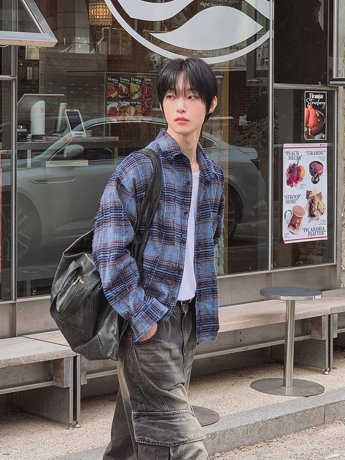 【Metanoia】🇰🇷韓製 水洗做舊格紋短版襯衫 - 9