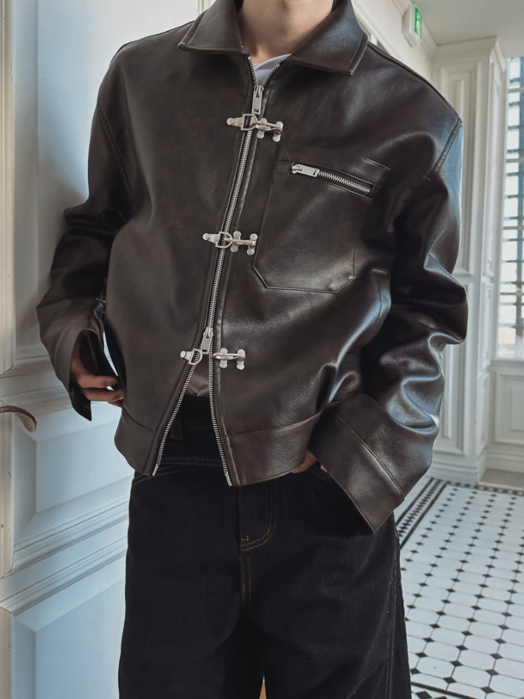 【Metanoia】韓國設計 消防扣皮外套 - 1