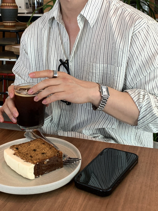 【Metanoia】韓國設計 泡泡紗條紋純棉寬鬆長袖襯衫 - 5