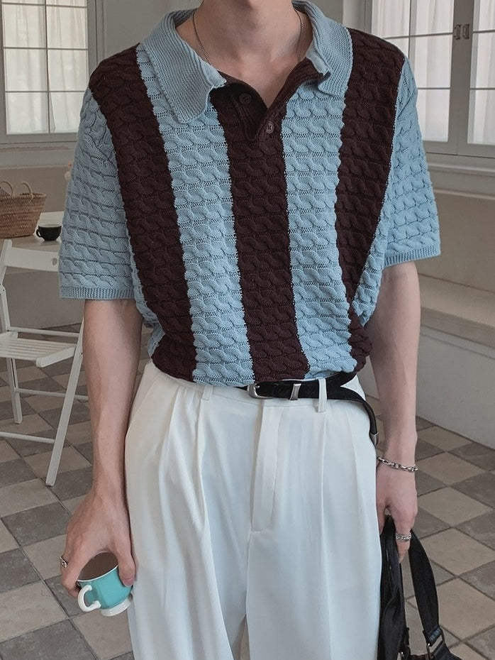 【Metanoia】🇰🇷韓製 撞色條紋麻花編織Polo針織衫 - 1