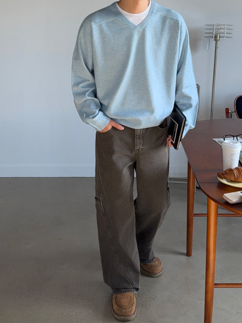 【Metanoia】韓國設計 假兩件v型長袖針織衣 - 1