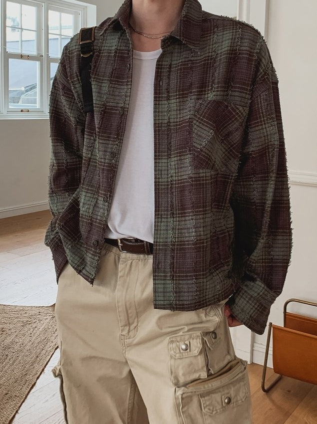 【Metanoia】🇰🇷韓製 水洗做舊格紋短版襯衫 - 4