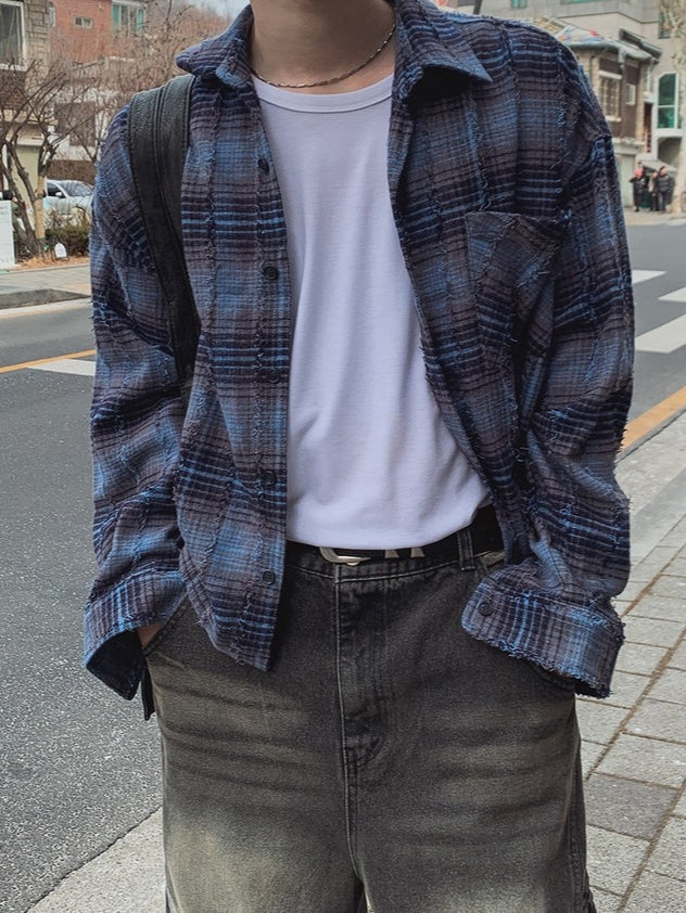 【Metanoia】🇰🇷韓製 水洗做舊格紋短版襯衫 - 7