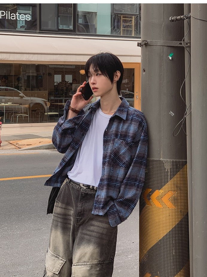 【Metanoia】🇰🇷韓製 水洗做舊格紋短版襯衫 - 3