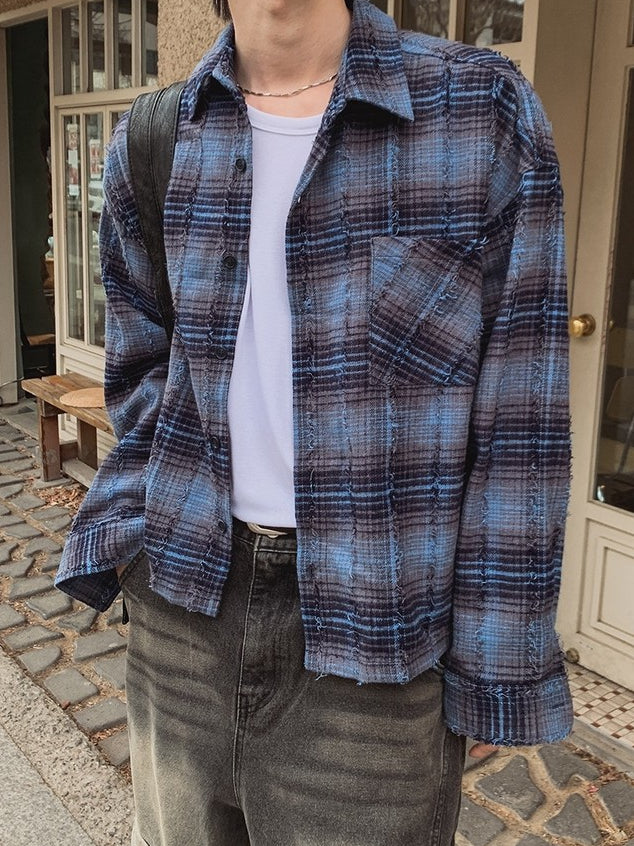 【Metanoia】🇰🇷韓製 水洗做舊格紋短版襯衫 - 5