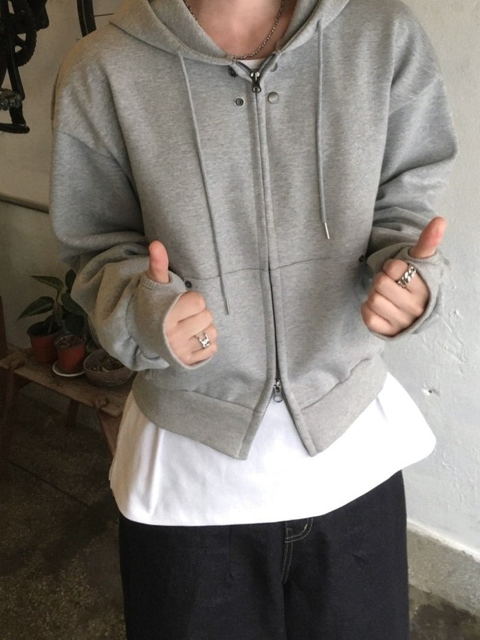 【Metanoia】🇰🇷韓製 鉚釘保暖短版連帽拉鏈外套 - 1