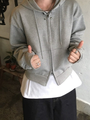 【Metanoia】🇰🇷韓製 鉚釘保暖短版連帽拉鏈外套 - 1