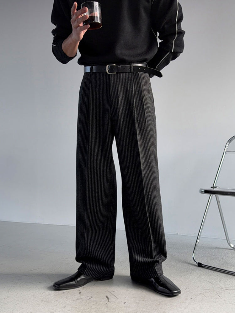 【Metanoia】🇰🇷韓製  10%羊毛條紋休閒落地褲 - 1