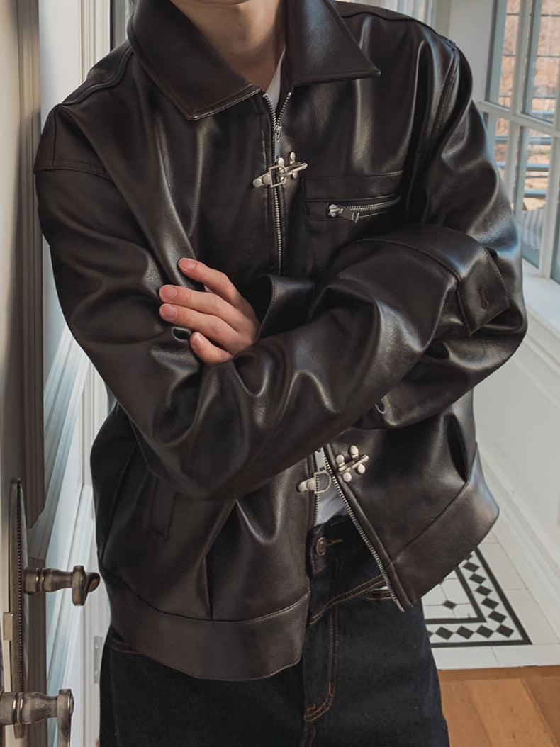 【Metanoia】韓國設計 消防扣皮外套 - 1