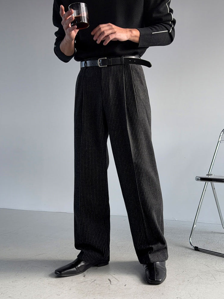 【Metanoia】🇰🇷韓製  10%羊毛條紋休閒落地褲 - 3