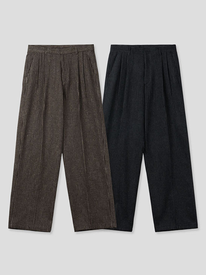 【Metanoia】🇰🇷韓製  10%羊毛條紋休閒落地褲 - 7