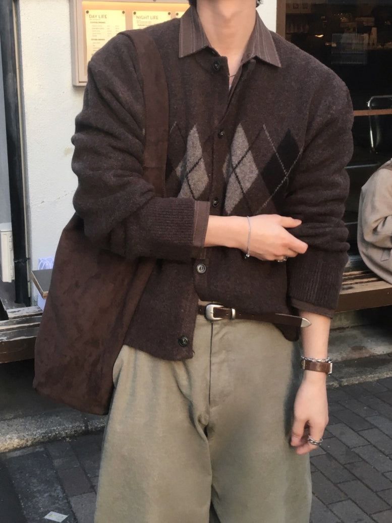 【Metanoia】韓國設計 短版菱形開衫針織外套 - 1