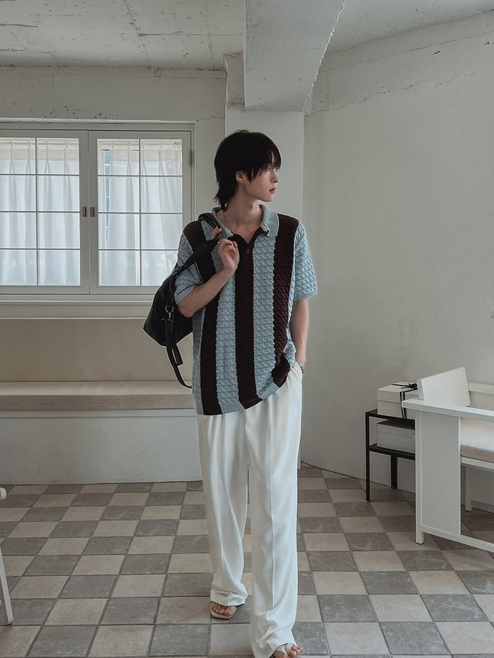 【Metanoia】🇰🇷韓製 撞色條紋麻花編織Polo針織衫 - 6