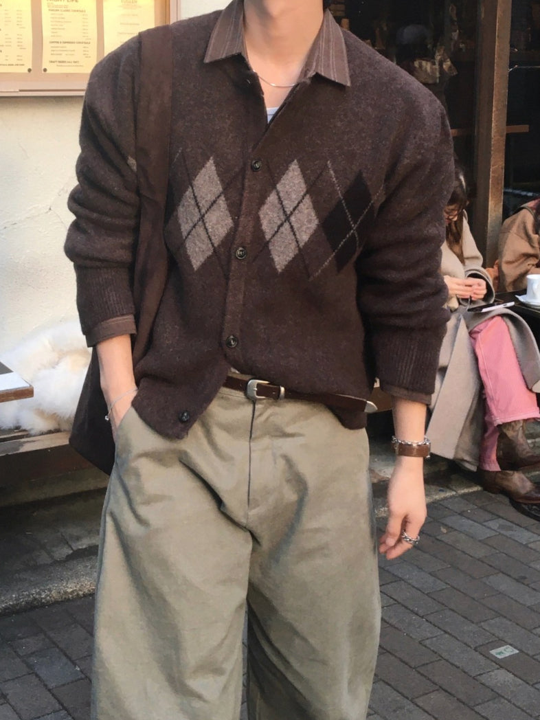 【Metanoia】韓國設計 短版菱形開衫針織外套 - 1