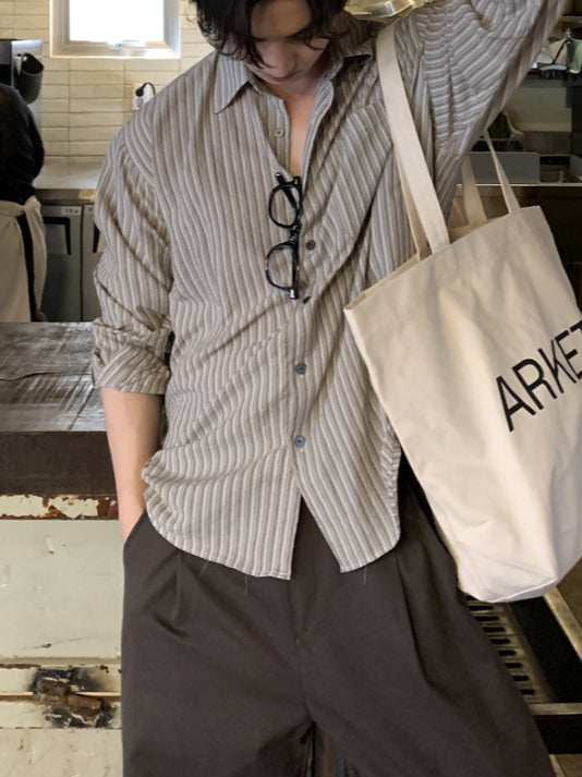 【Metanoia】韓國設計 泡泡紗條紋純棉寬鬆長袖襯衫 - 1