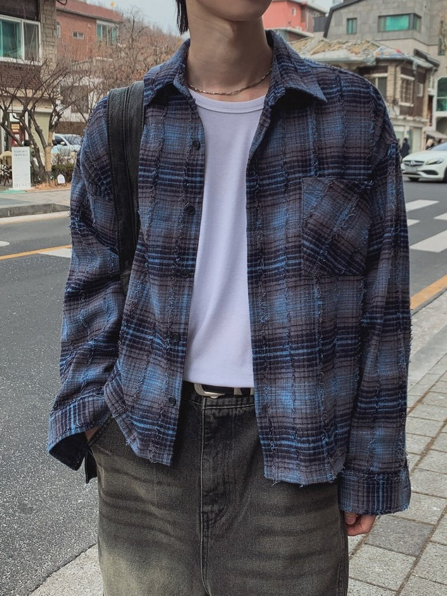 【Metanoia】🇰🇷韓製 水洗做舊格紋短版襯衫 - 1