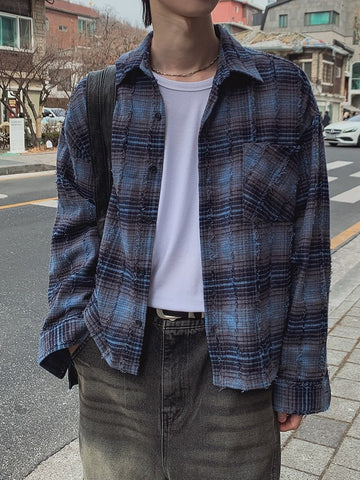 【Metanoia】🇰🇷韓製 水洗做舊格紋短版襯衫 - 1