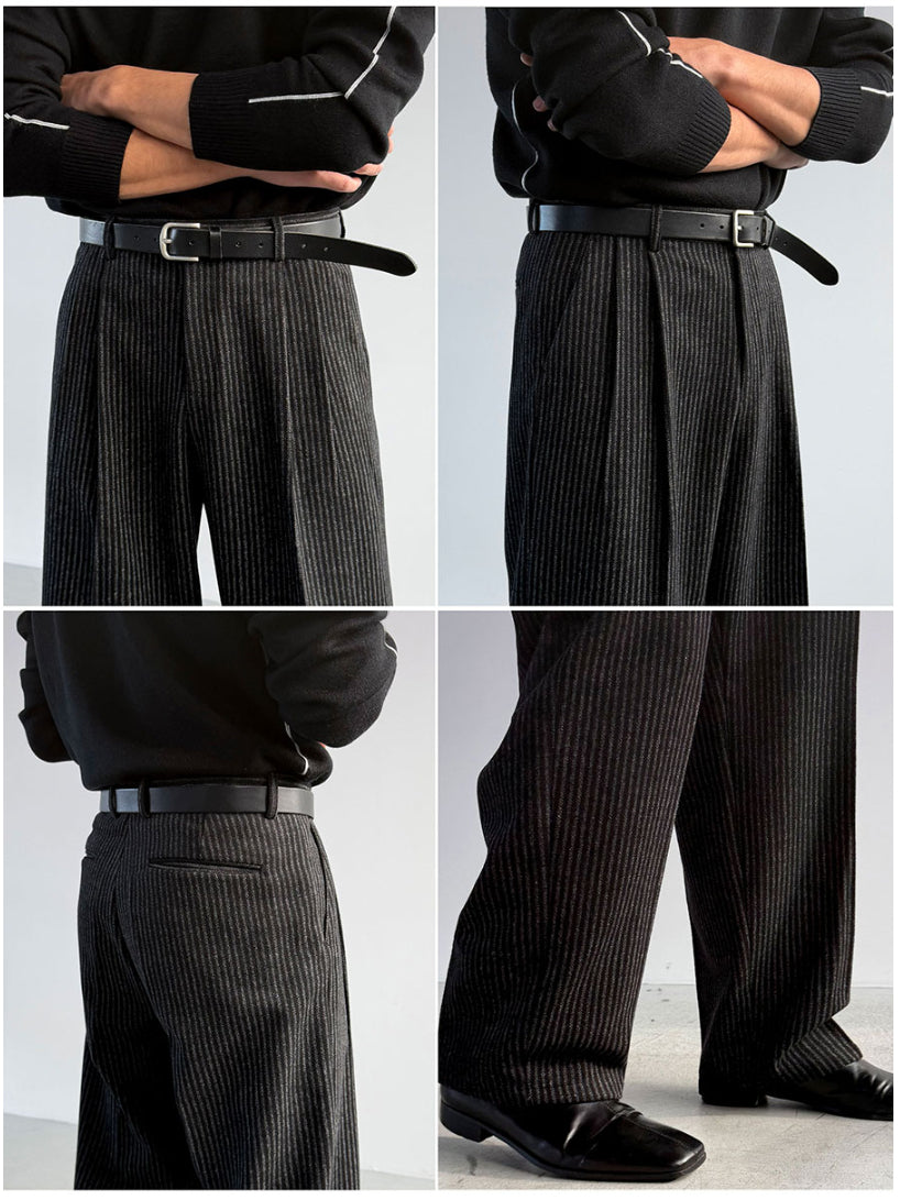 【Metanoia】🇰🇷韓製  10%羊毛條紋休閒落地褲 - 5