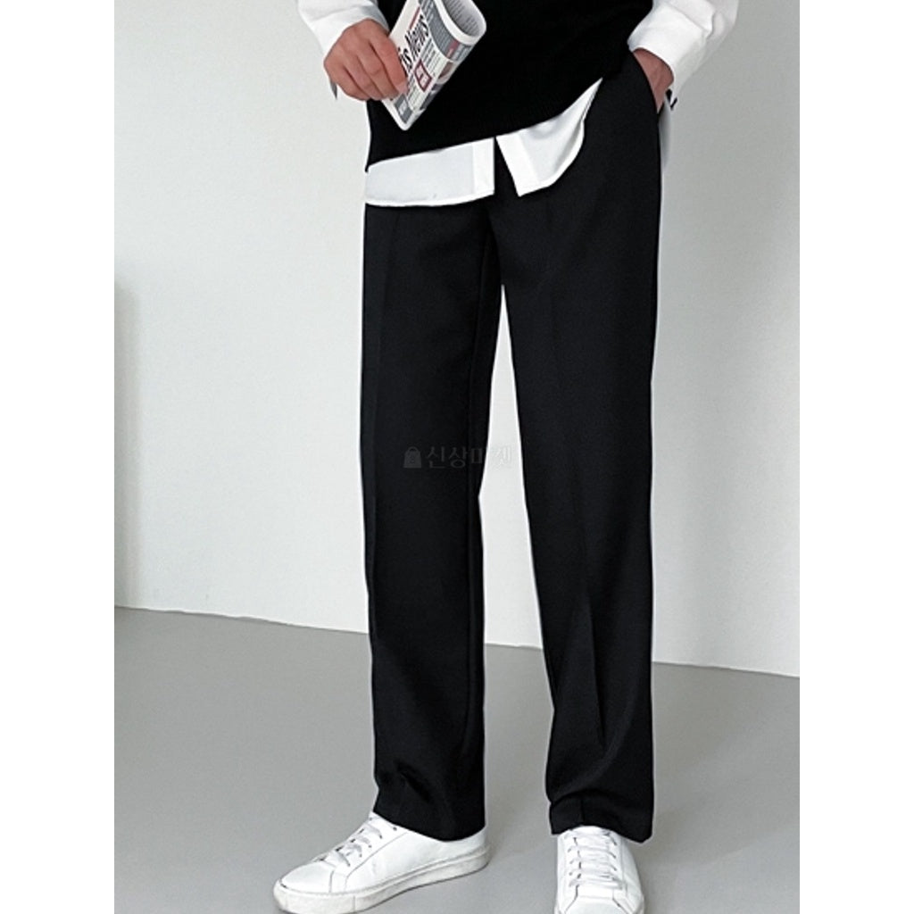 【Metanoia】韓國設計 半寬束帶休閒西裝落地褲