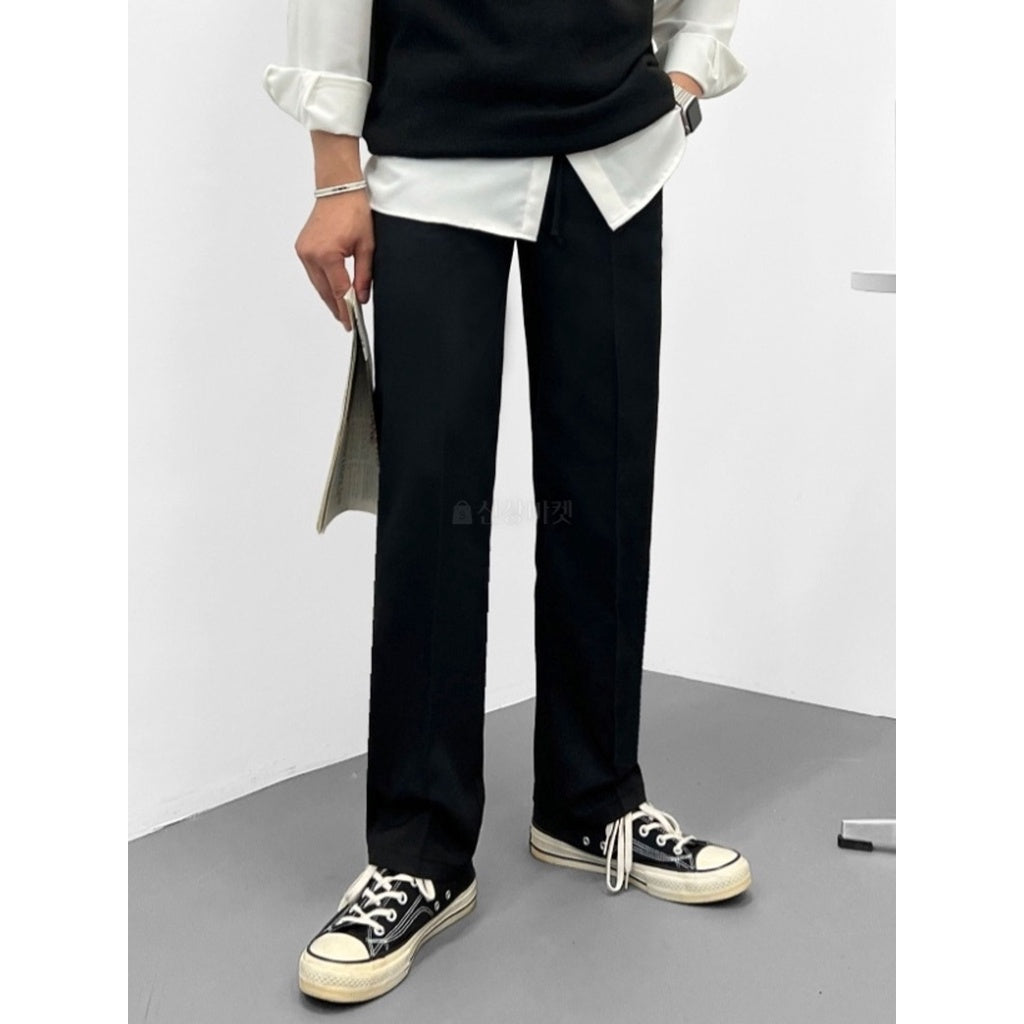 【Metanoia】韓國設計 休閒鬆緊帶落地褲