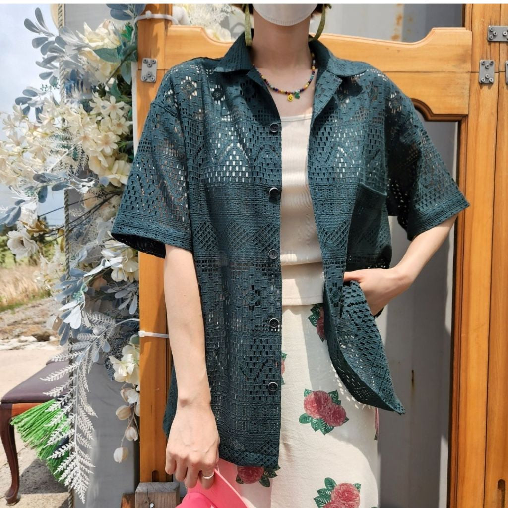 【Metanoia】🇰🇷韓製 翻領鏤空短袖上衣