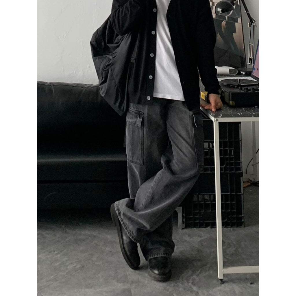 【Metanoia】韓國設計 水洗工裝落地牛仔褲